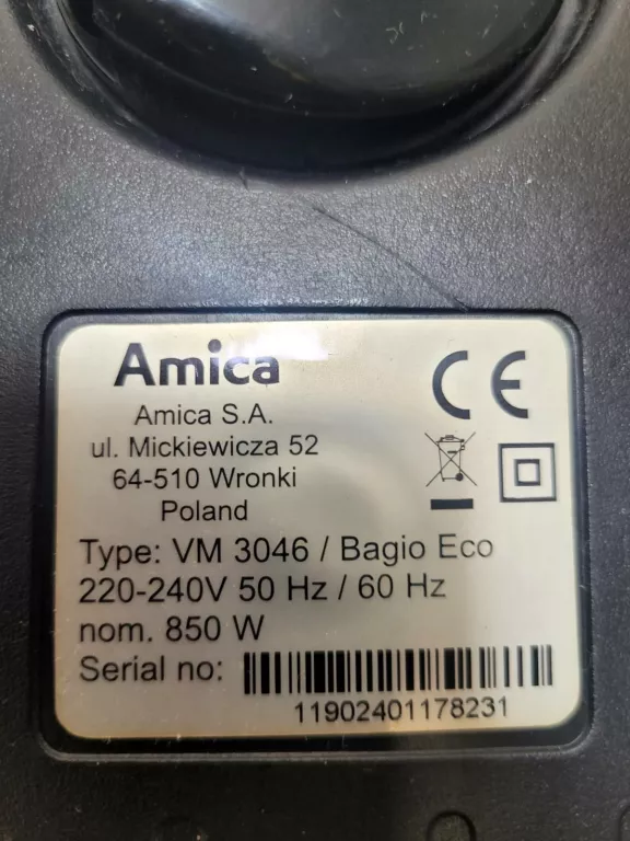 ODKURZACZ AMICA BAGIO ECO 900W ALLEGRO