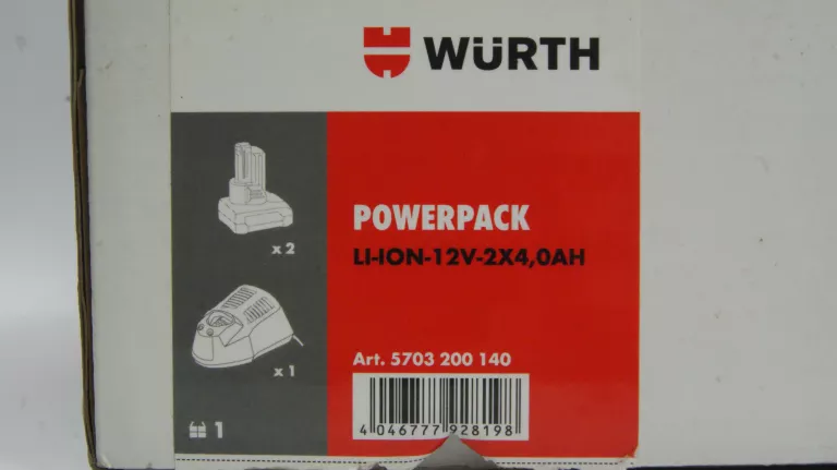 WURTH POWERPACK 12V DWA AKUMULATORY 12V 4,0 AH +ŁADOWARKA