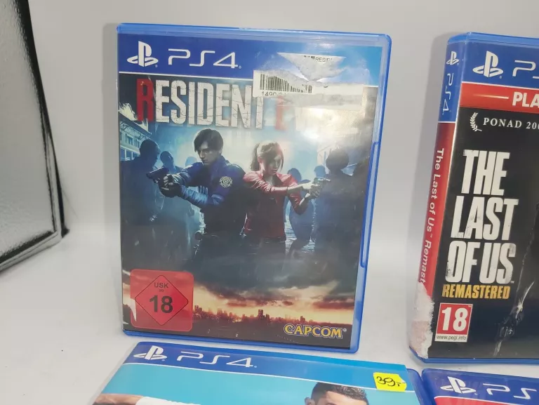 ZESTAW 4 GIER NA PS4: RESIDENT EVIL 2, LAST OF US, GOD OF WAR, FIFA 19!!!