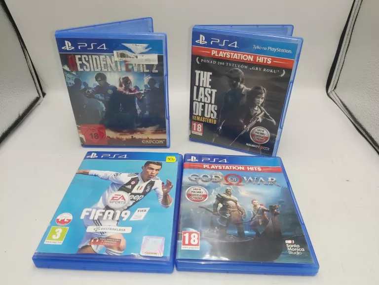 ZESTAW 4 GIER NA PS4: RESIDENT EVIL 2, LAST OF US, GOD OF WAR, FIFA 19!!!