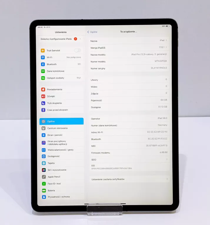 TABLET IPAD PRO3 12,9" A1895 64GB CELLULAR BAT.86%