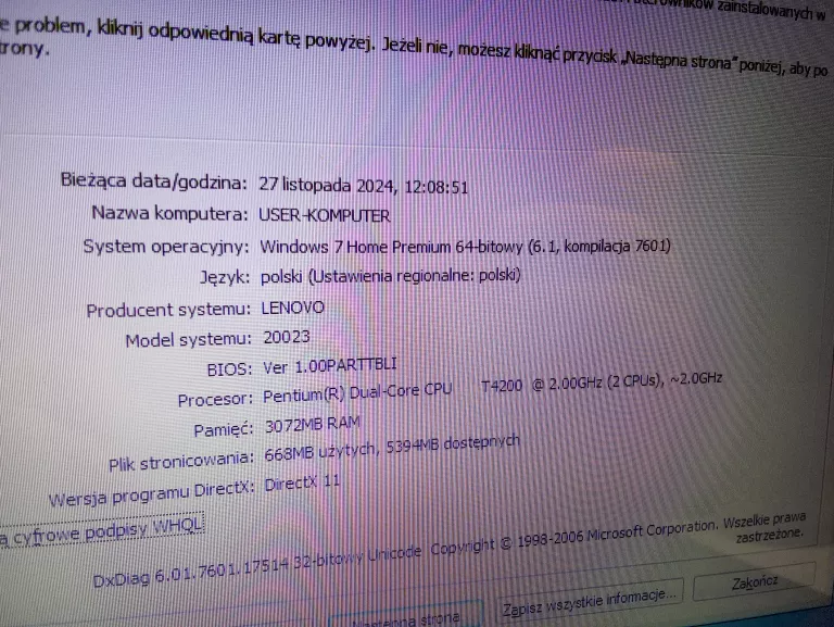 LAPTOP LENOVO G550 3GB/DUAL-CORE/WIN7/300GB