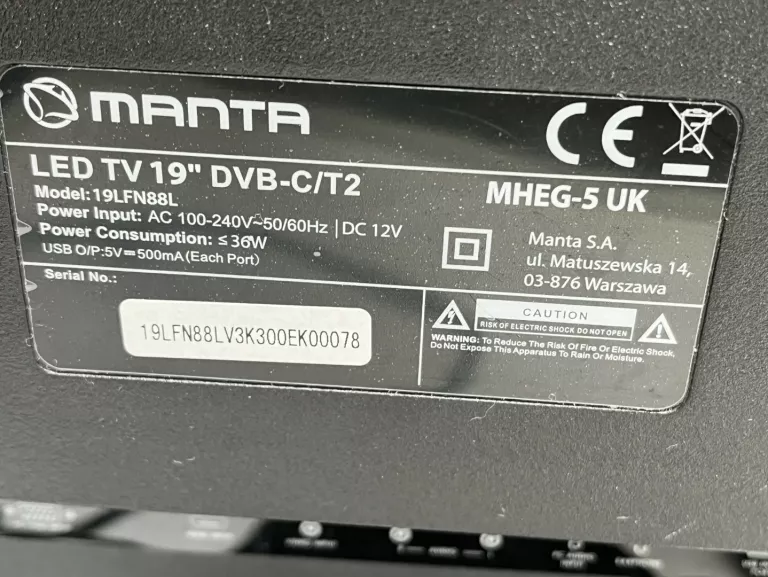 TV MANTA 19" 19LFN88L + PILOT