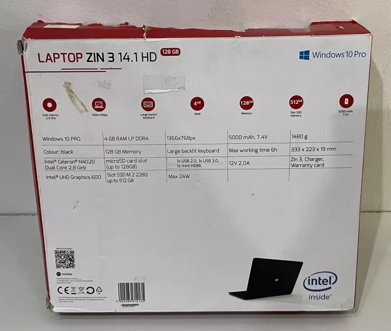 LAPTOP TECHBITE ZIN 3 14.1 HD INTEL CELERON N4020 4GB RAM 128GB SSD WIN 10