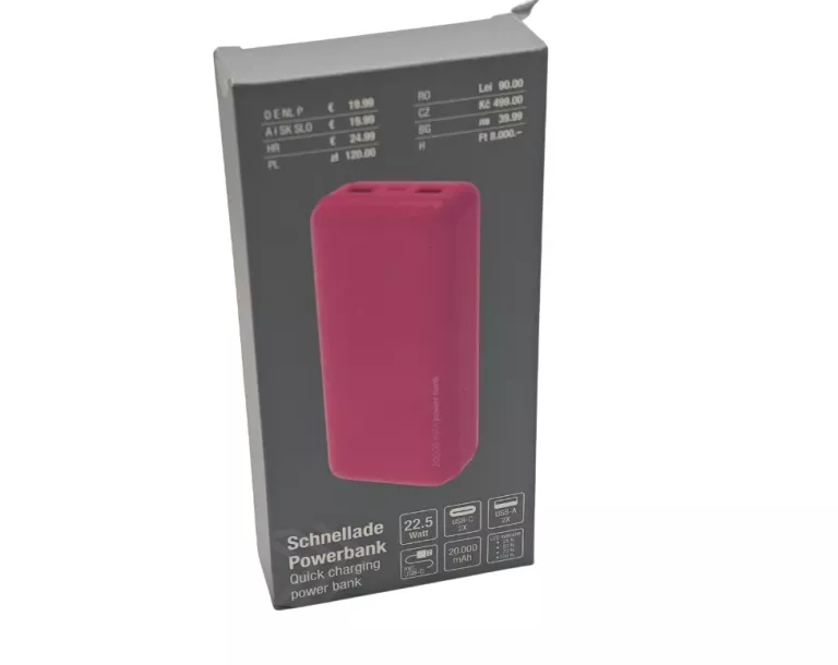 POWERBANK RÓŻOWY 20000MAH SCHNELLADE #KOMPLET