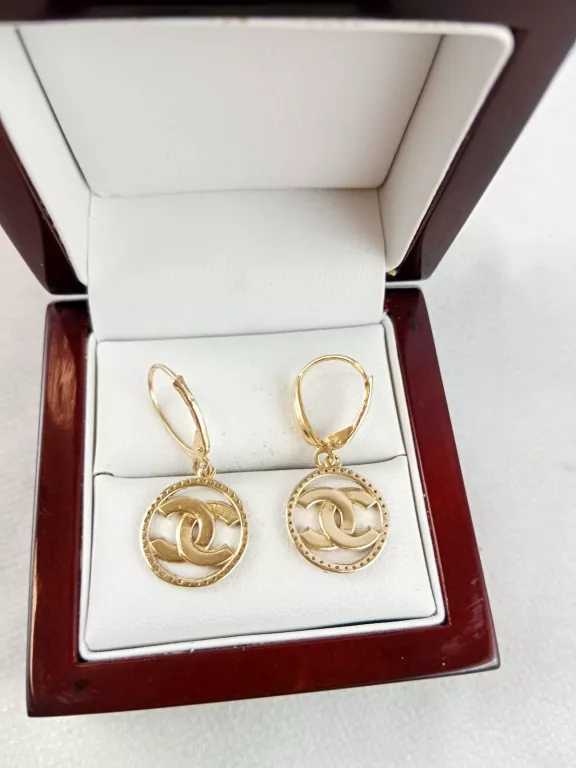 ZŁOTE KOLCZYKI WISZĄCE CHANEL 3CM 3,44GR 585PR