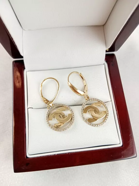 ZŁOTE KOLCZYKI WISZĄCE CHANEL 3CM 3,44GR 585PR