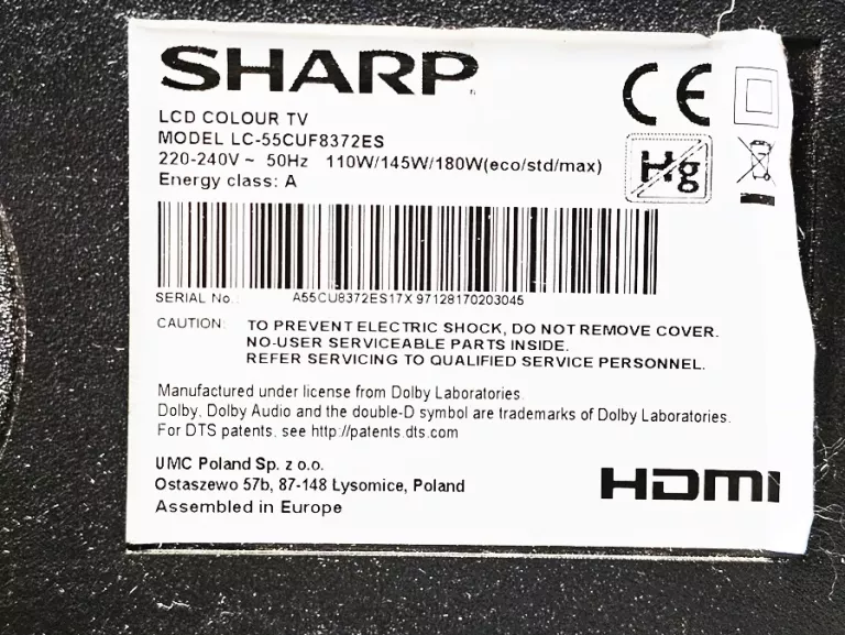 TELEWIZOR SHARP LC-55CUF8372ES + PILOT