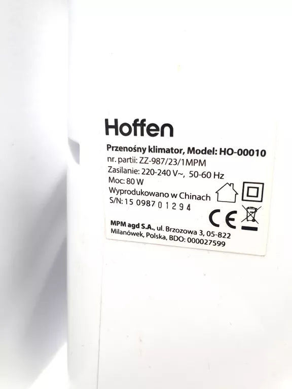 HOFFEN KLIMATOR PRZENOŚNY Z PILOTEM 60W JDAC66R KOMPLET