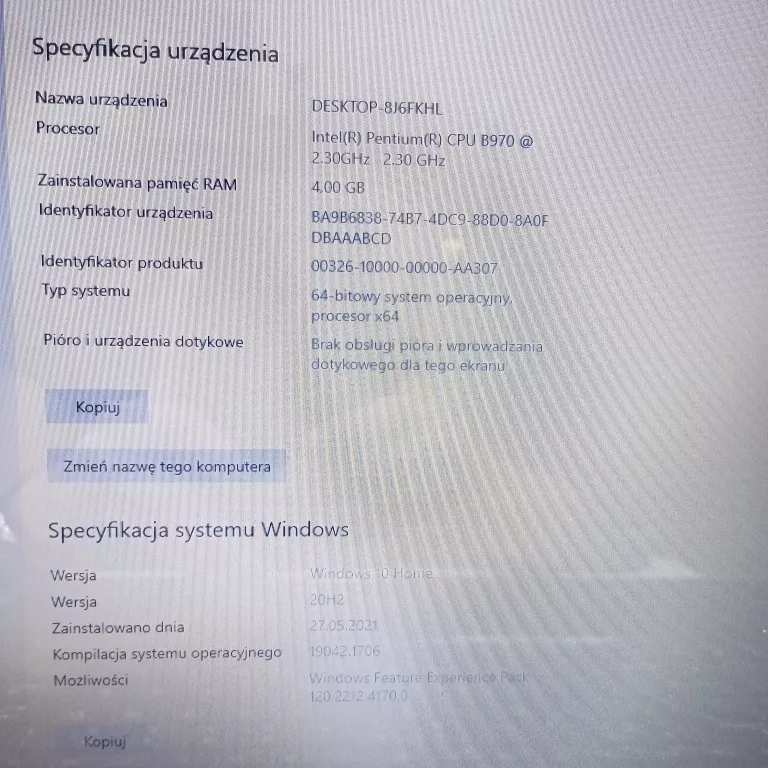 LAPTOP LENOVO G780 RAM 4GB/250GB DYSK/ WIN10+ŁAD