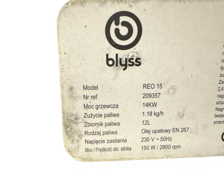 NAGRZEWNICA OLEJOWA BLYSS REO 15 14KW 12L