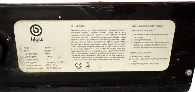 NAGRZEWNICA OLEJOWA BLYSS REO 15 14KW 12L