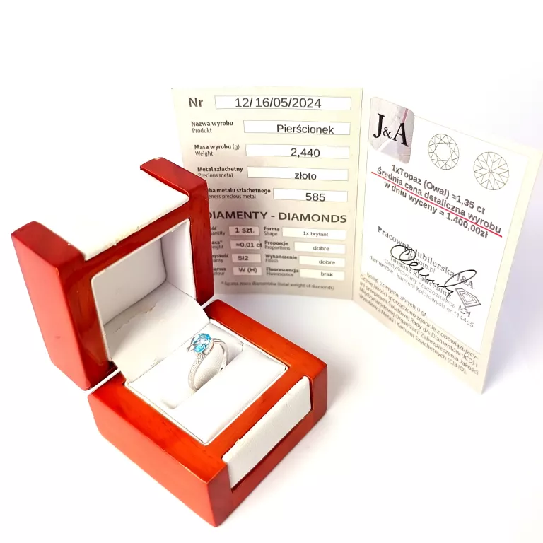 PIERŚCIONEK BIAŁE ZŁOTO Z TOPAZEM 2,44G (585) R.12