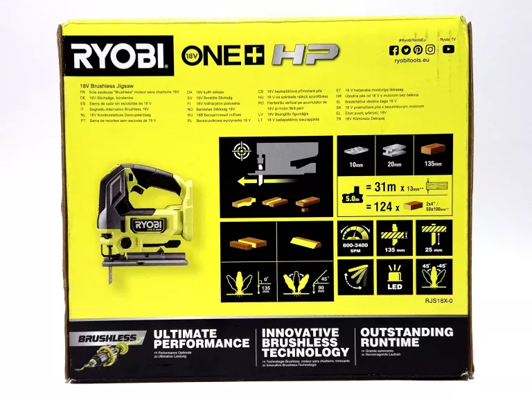 RYOBI RJS18X-0 BEZSZCZOTKOWA WYRZYNARKA 18V ONE+ HP KĄT CIĘCIA 0° - 45°