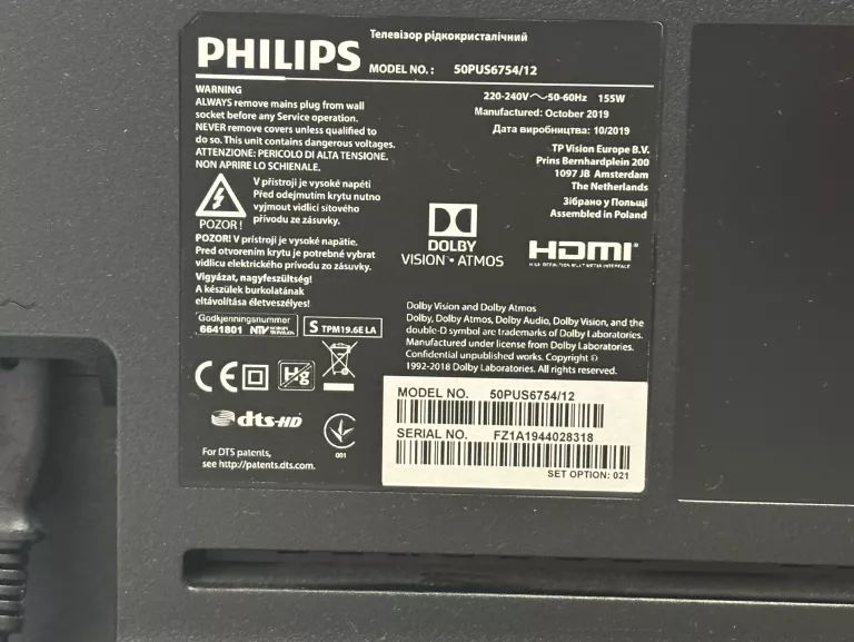 TELEWIZOR LED PHILIPS 50PUS6754/12 4K UHD DVB-T2 ANDROID TV + PILOT