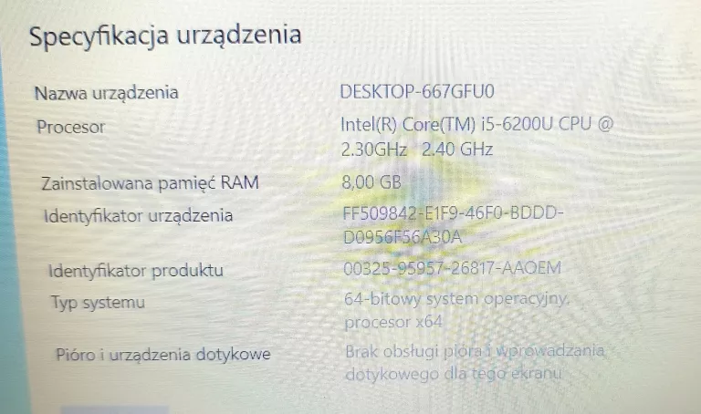 LAPTOP ACER ASPIRE ES1-572-51UG W10/I5-6200U/256GB/8GBRAM