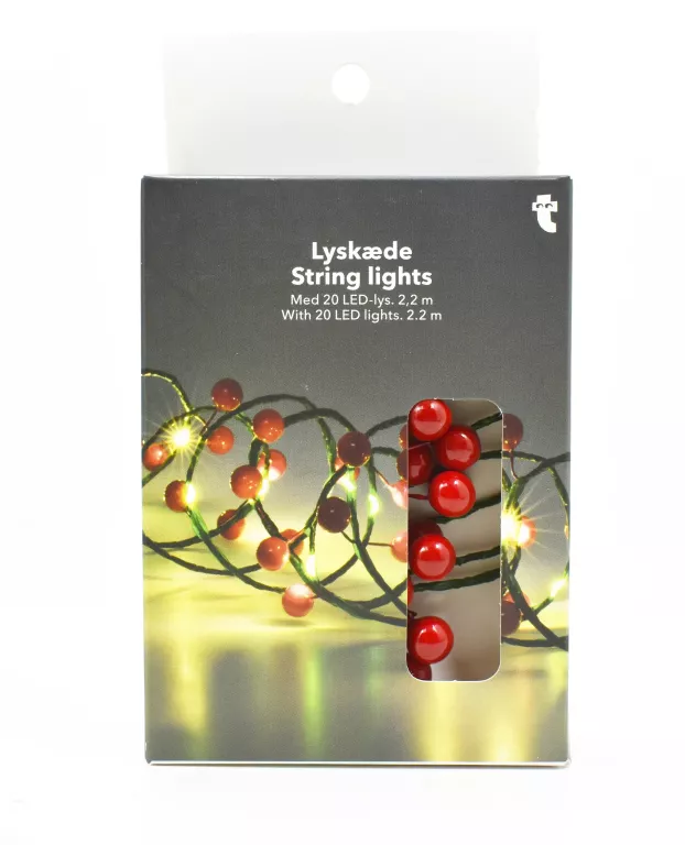 LAMPKI SZNURKOWE Z CZERWONYMI JAGODAMI 220 CM