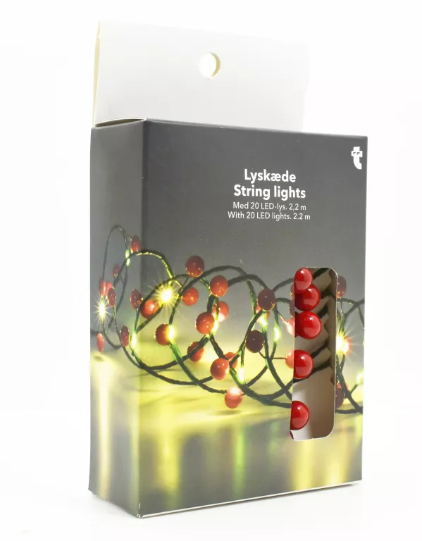 LAMPKI SZNURKOWE Z CZERWONYMI JAGODAMI 220 CM