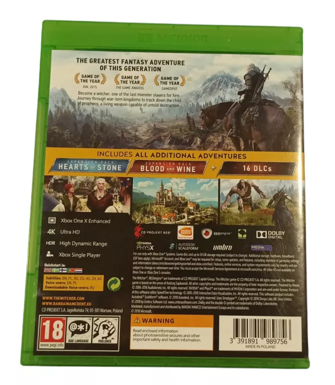 WIEDŹMIN 3 DZIKI GON GOTY XBOX ONE