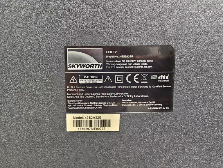 TELEWIZOR SKYWORTH 43S3A32G SMART TV + PILOT