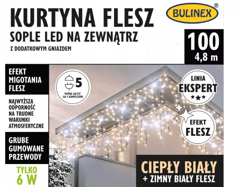 BULINEX KURTYNA SOPLE LED 100L FLESZ LINIA EKSPERT CIEPŁY BIAŁY DODAT.GNIA
