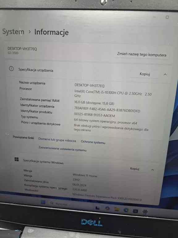 LAPTOP DELL G3 15 WIN 11 HOME 16 GB RAM SSD INTEL CORE I5 +ŁAD