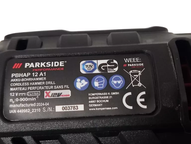 PARKSIDE PERFORMANCE AKUMULATOROWA MŁOTOWIERTARKA 12 V, PBHAP 12 A1 BODY