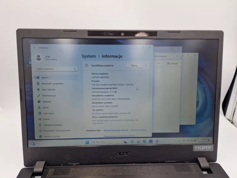 LAPTOP ACER TRAVELMATE P2 TMP214-54 I3-1215U 8GB RAM 265GB SSD