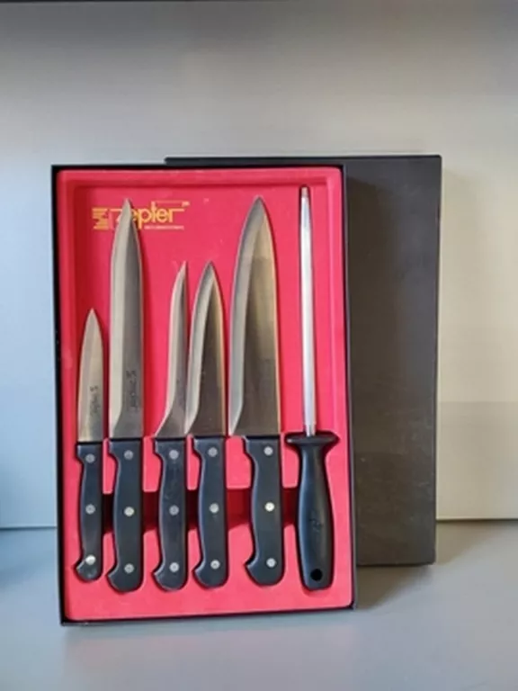 KOMPLET ELEGANCKICH NOŻY ZEPTER ZESTAW 6SZT /5SZT NOŻY + OSTRZAŁKA