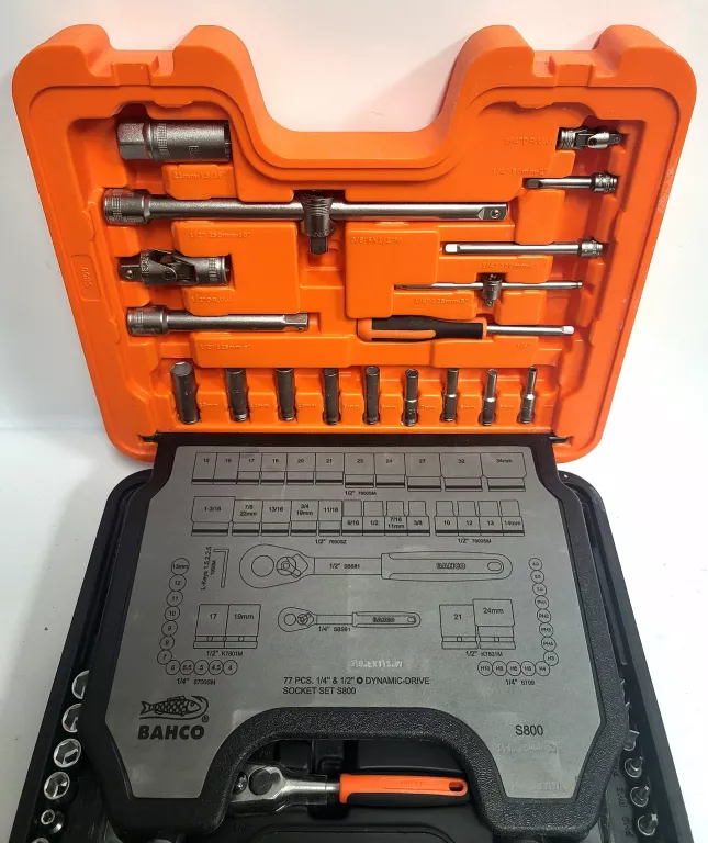 ZESTAW KLUCZY NASADOWYCH BAHCO S800 77 CZĘŚCI 1/4-1/2