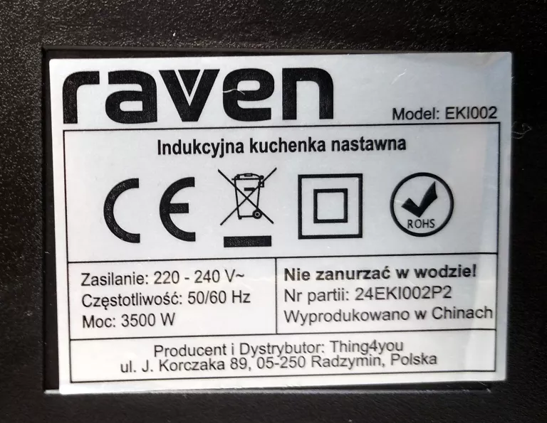 KUCHENKA NASTAWNA RAVEN EKI002 INDUKCYJNA 2 POLA CZARNY