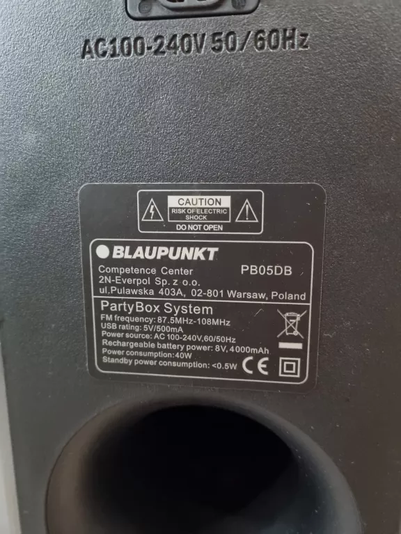 GŁOŚNIK PRZENOŚNY BLAUPUNKT PB05DB 500 W POWER AUDIO MIKROFON