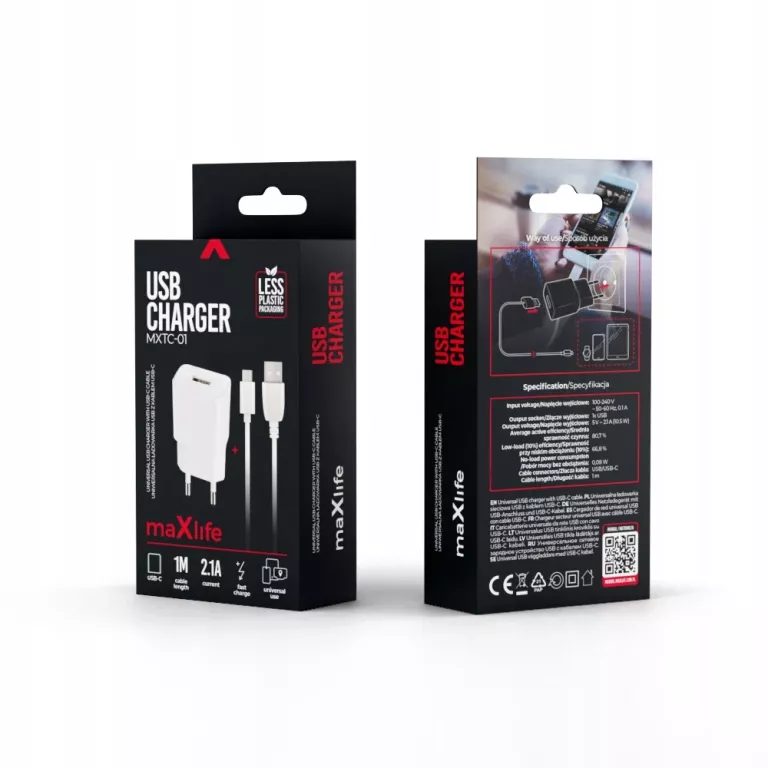 MAXLIFE ŁADOWARKA SIECIOWA MXTC-01 1X USB 2,1A