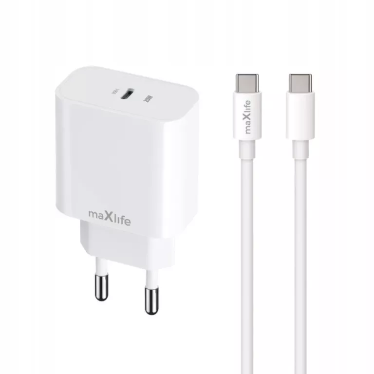 MAXLIFE ŁADOWARKA SIECIOWA PD QC MXTC-06-20C USB-C 20W BIAŁA + KABEL USB
