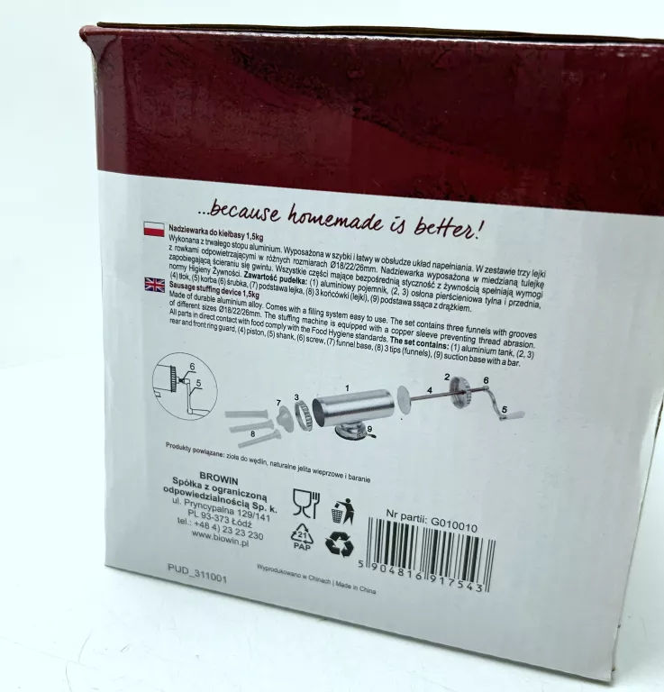 BIOWIN NADZIEWARKA POZIOMA DO KIEŁBAS 1,5KG (311001)