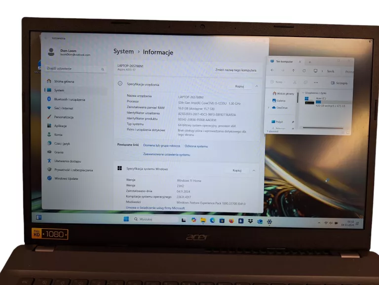LAPTOP ACER ASPIRE 5 N22C6 12TH 16/512 GB SSD//ZASILACZ