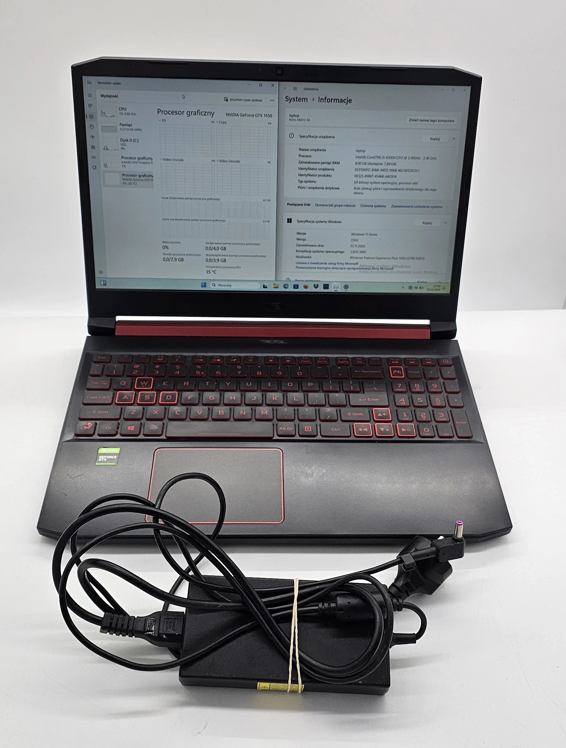 LAPTOP ACER NITRO 5 N18C3 I5/8GB RAM/ 512GB SSD/GTX1650/ WIN11H ...