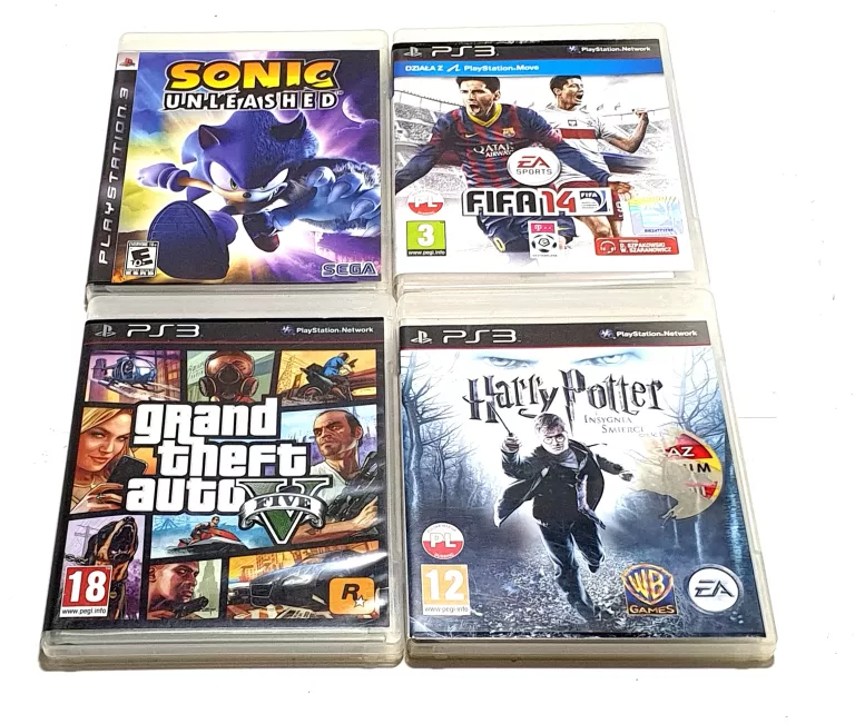 ZESTAW 4 GIER NA PS3 GTA V HARRY POTTER FIFA 14 SONIC UNLEASHED