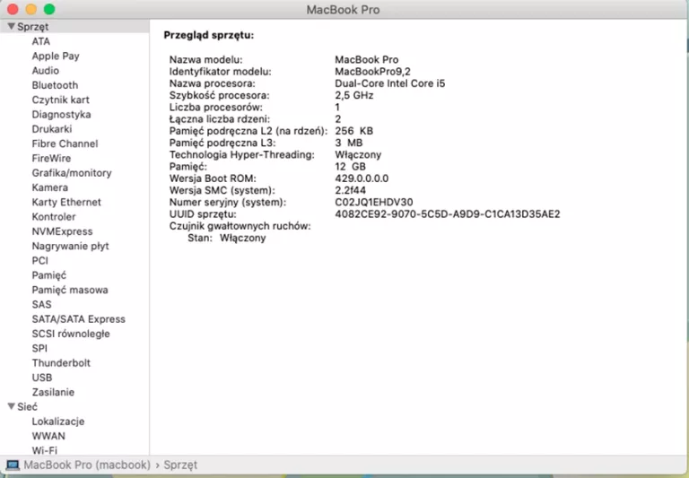 LAPTOP APPLE MACBOOK PRO 13 A1278 13" DUAL-CORE INTEL I5-2435M 8/500 HDD