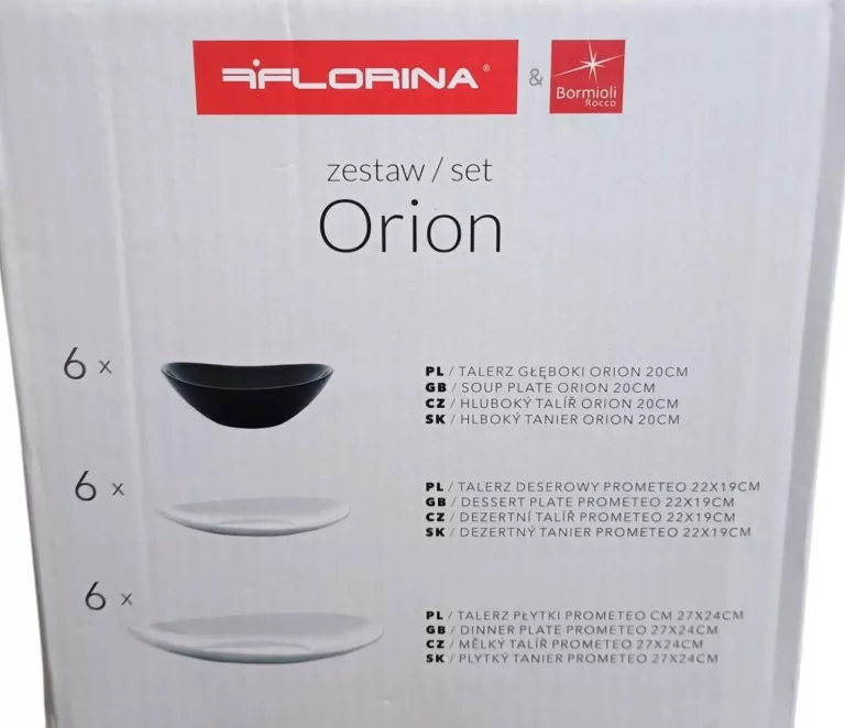 SERWIS OBIADOWY ZESTAW TALERZY BORMIOLI ROCCO ORION 18 SZT BIAŁO CZARNE