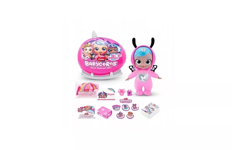 BABYCORNS MAGICAL RAINBOCORN BABIES LALKA BOBAS W KOŁYSCE JAJKO SZARE PŁOZ