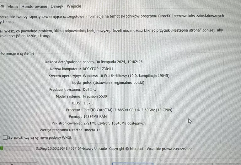 LAPTOP DELL PRECISION 5530 15,6 " INTEL CORE I7 16 GB / 256 GB SREBRNY