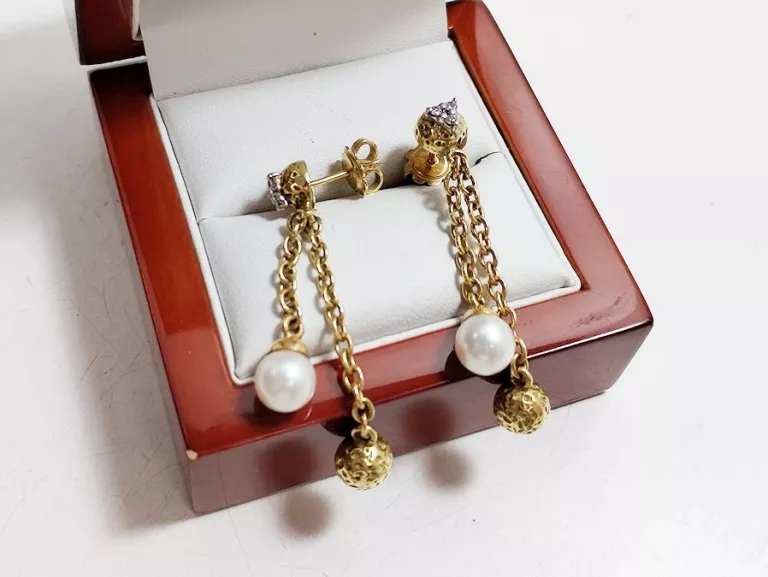 KOLCZYKI Z BRYLANTAMI I PERŁĄ AU:750, 18K, 9,47G, 4,5CM