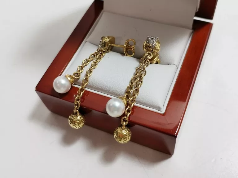 KOLCZYKI Z BRYLANTAMI I PERŁĄ AU:750, 18K, 9,47G, 4,5CM