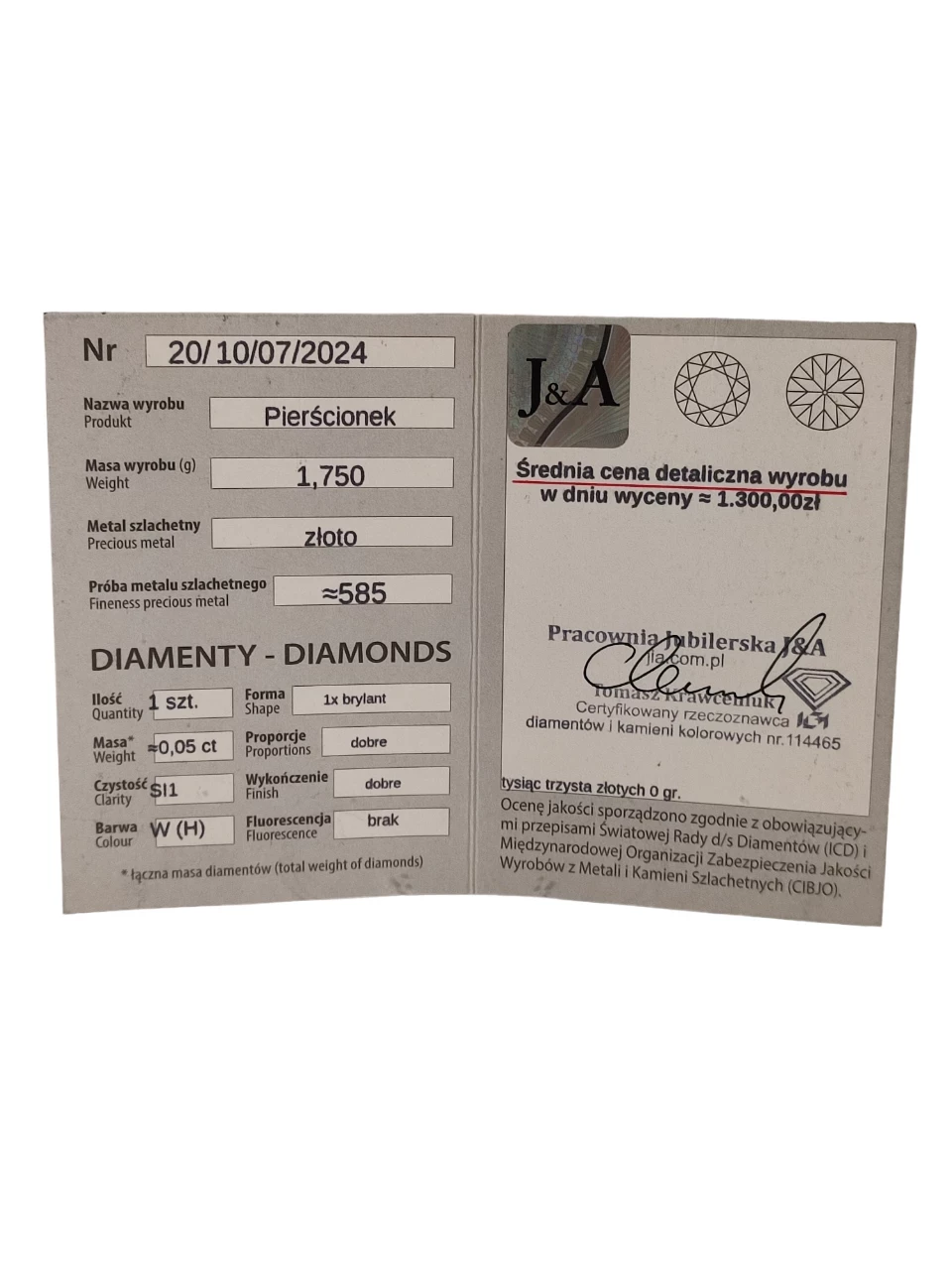 piekny-zloty-pierscionek-z-brylantem-005-ct-proba-585-174-gr-rozmiar-12-ean-gtin-5906803475906