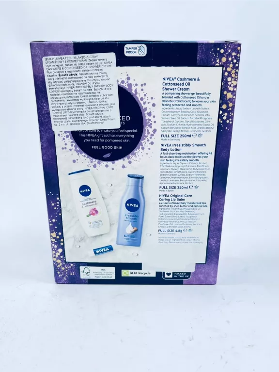 ZESTAW PREZENTOWY NIVEA - FEEL RELAXED - ŻEL POD PRYSZNIC/ BALSAM/ POMADKA
