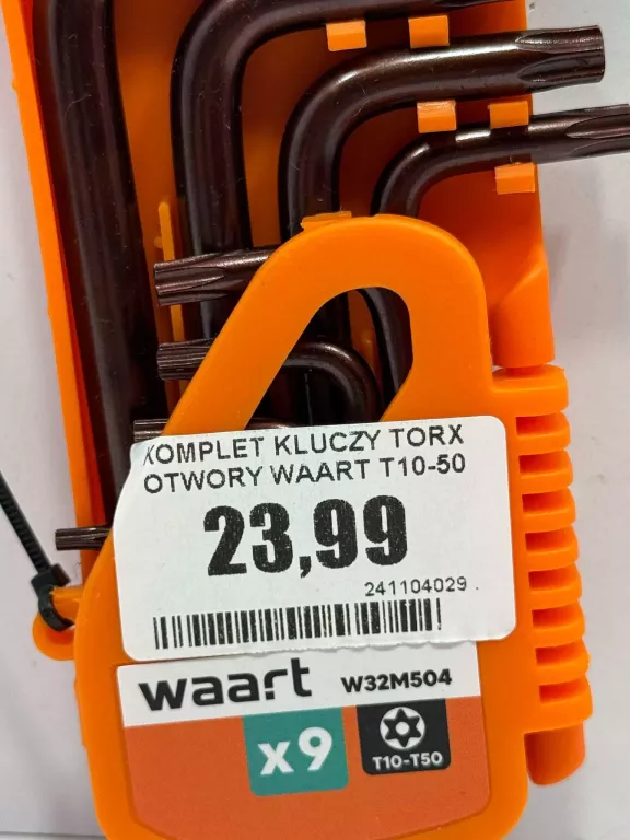 KOMPLET KLUCZY TORX OTWORY WAART T10-50 KRÓTKIE W32M504