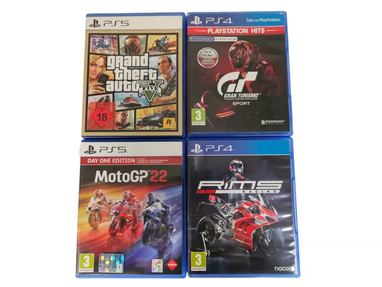ZESTAW GIER PLAYSTATION 4 / 5 GTA V GRAN TURISMO MOTOGP 22 RIMS