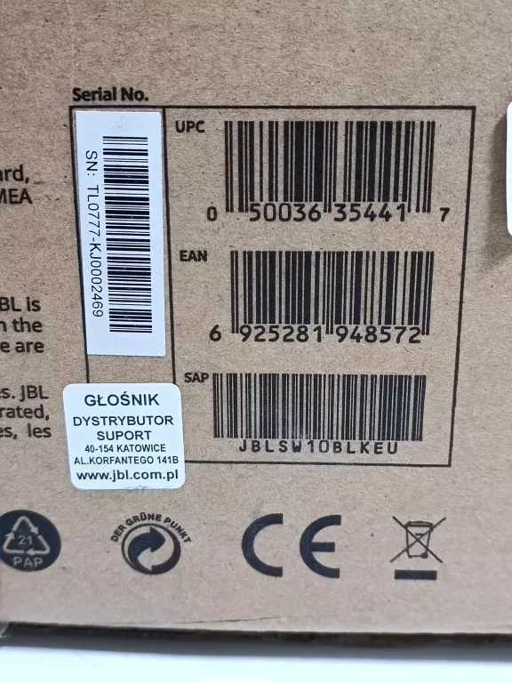 SUBWOOFER AKTYWNY JBL SW 10 300 W CZARNY