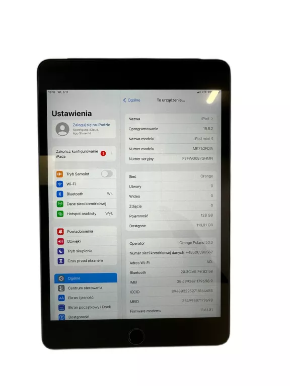 TABLET APPLE IPAD MINI 4 CELLULAR (A1550) SZARY 7,9" (76% BATERIA) 128GB